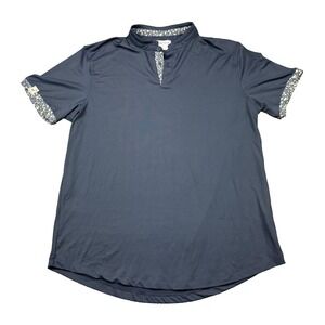 Mantra Polo Shirt Mens XL Navy Blue Performance Stretch Floral Trim Golf Eco